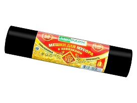 Мешки для мусора 120 л, с завязками, черные, в рулоне 10 шт., ПНД, 15 мкм, 800х750 мм, VIP, Z12010black в Якутске