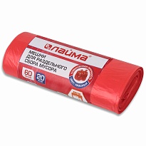 Мешки для мусора 60 л, красный, в рулоне 20 шт., ПНД, 10 мкм, 680х580 мм, LAIMA, 606702 в Якутске
