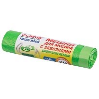 Мешки для мусора 35 л, биоразлагаемые с завязками, зеленые, в рулоне 20 шт., ПНД, 14 мкм, 600х500 мм, LAIMA ULTRA, 607688 в Якутске