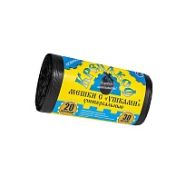 Мешки для мусора 20 л, с ушками, черные, в рулоне 30 шт., ПНД, 10 мкм, 550х440 мм, Крепакоф, 4607075710405 в Якутске