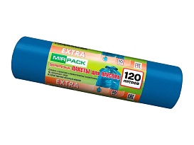 Мешки для мусора 120 л, синие, в рулоне 10 шт., ПНД, 14 мкм, 1100х700 мм, EXTRA, ex1201802 в Якутске