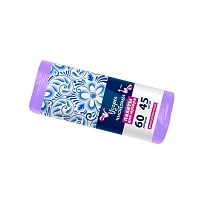 Мешки для мусора 60 л, сиреневые, в рулоне 45 шт., ПНД, 8 мкм, 700х600 мм, Узоры Чистоты, МУ4244 (МН 60-45сир) в Якутске