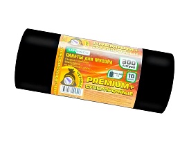 Мешки для мусора 300 л, черные, в рулоне 10 шт., ПВД 70 мкм, 1400х1000 мм, PREMIUM+, 30010160 в Якутске
