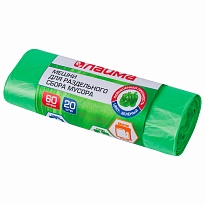 Мешки для мусора 60 л, зеленые, в рулоне 20 шт., ПНД, 10 мкм, 680х580 мм, LAIMA, 606704 в Якутске