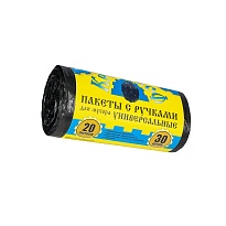 Мешки для мусора 20 л, с ручками, черные, в рулоне 30 шт., ПНД, 10 мкм, 550х440 мм, Крепакоф, 4607075710658 в Якутске
