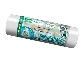 Мешки для мусора 180 л, ароматизированные, белые, в рулоне 10 шт., ПВД, 35 мкм, 1100х930 мм, PREMIUM+, 180105302 в Якутске