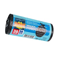 Мешки для мусора 30 л, с ушками, черные, в рулоне 30 шт., ПНД, 9 мкм, 600х500 мм, Крепак, 4607075710450 в Якутске