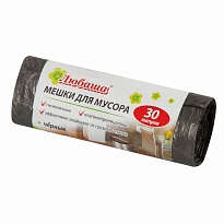Мешки для мусора 30 л, черные, в рулоне 20 шт., ПНД, 5 мкм, 550х470 мм, Любаша эконом, 605329 в Якутске
