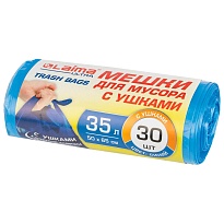 Мешки для мусора 35 л, с ушками, синие, в рулоне 30 шт., ПНД, 11 мкм, 650х500 мм, LAIMA ULTRA, 607684 в Якутске