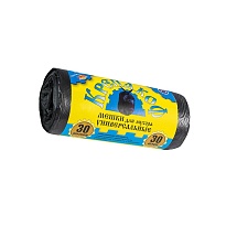 Мешки для мусора 30 л, с ушками, черные, в рулоне 30 шт., ПНД, 8 мкм, 580х460 мм, Крепакоф, 4607075710238 в Якутске