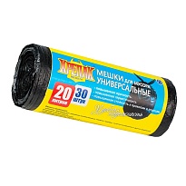 Мешки для мусора 20 л, черные, в рулоне 30 шт., ПНД, 10 мкм, 550х440 мм, Крепак, 4607075710092 в Якутске