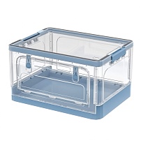 Ящик пластиковый складной прозрачный, дно синее, 490х360х280 мм, с колесиками в Якутске